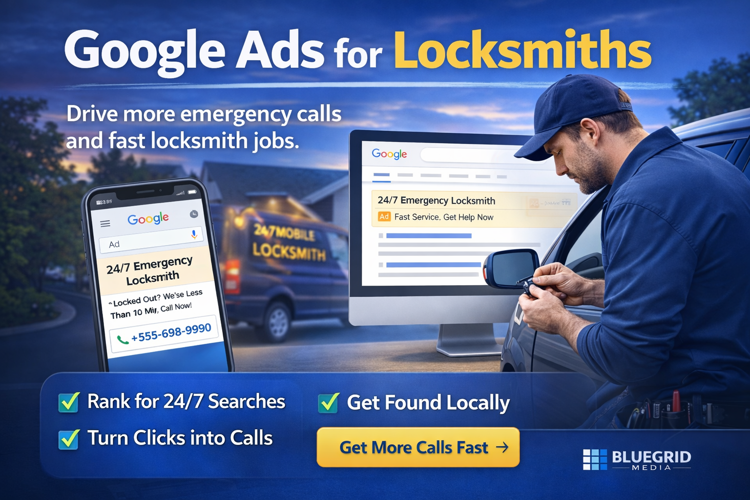 Google Ads for Locksmiths — rank for 24/7 searches, get found locally, turn clicks into calls