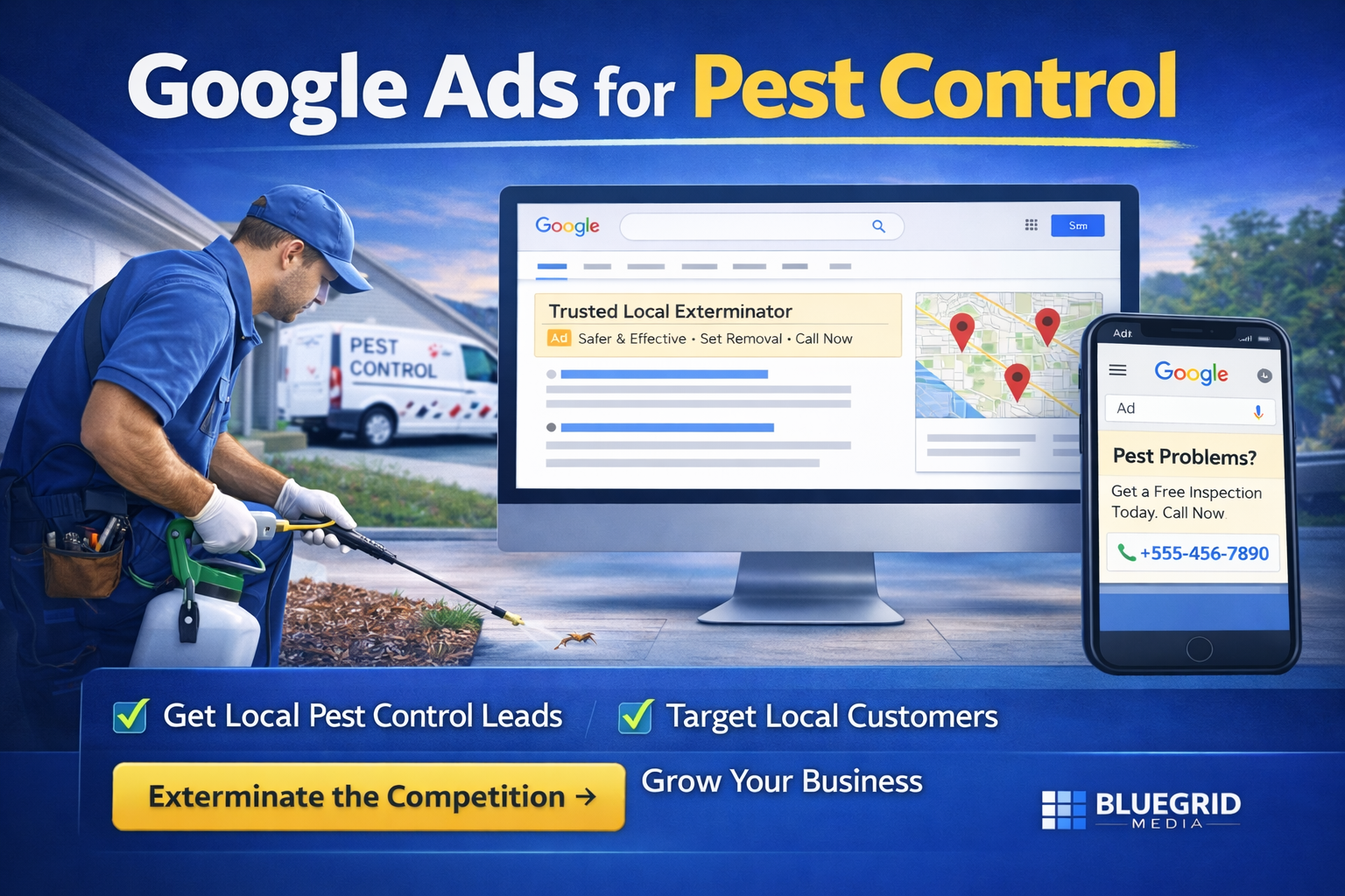 Google Ads for Pest Control — fill routes, convert one-time calls to recurring plans
