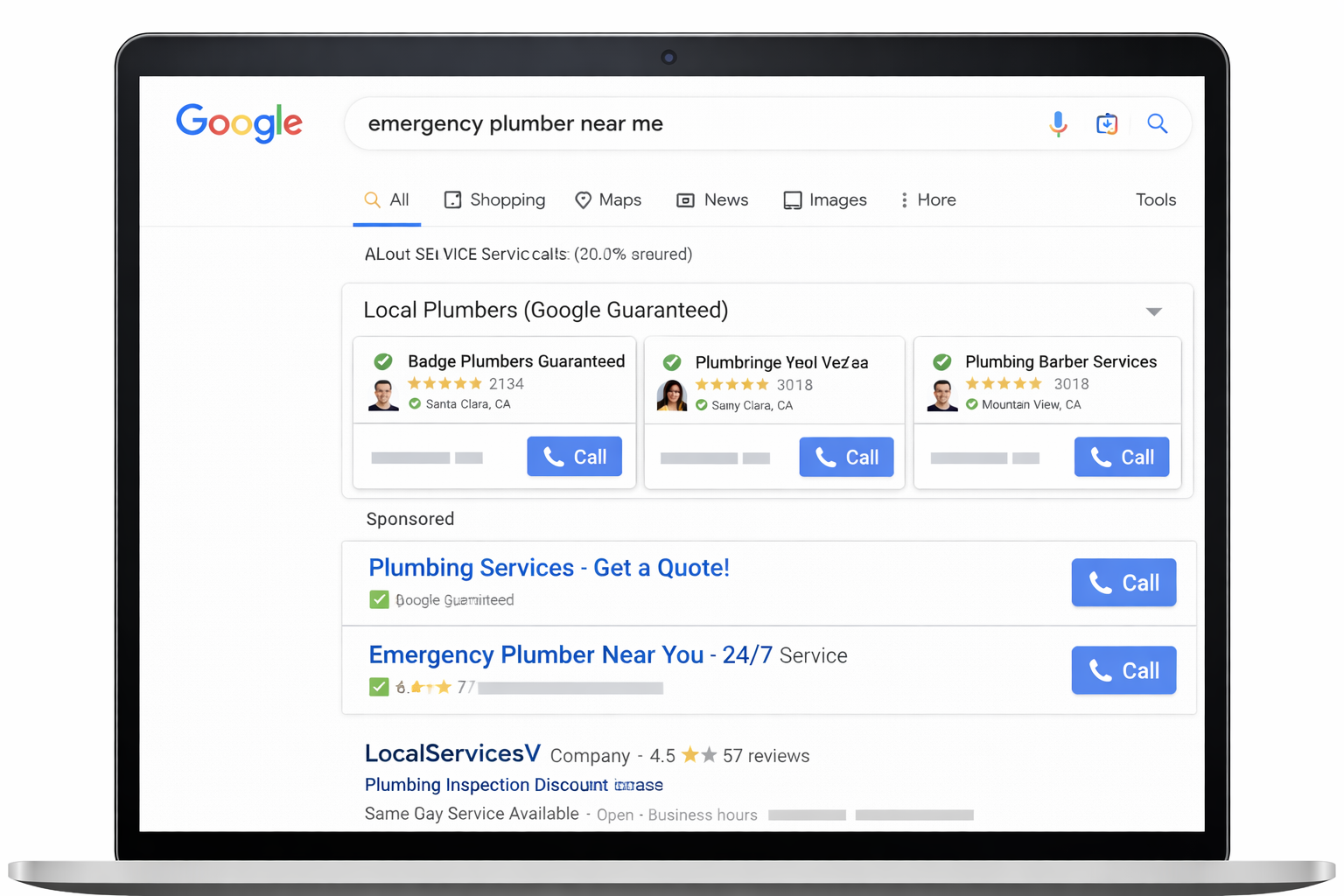 Google Ads and Local Services Ads comparison on desktop search results