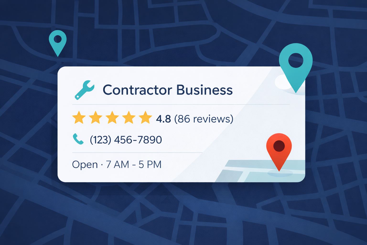 Google Business Profile optimization for contractors showing Map Pack results and business listing elements