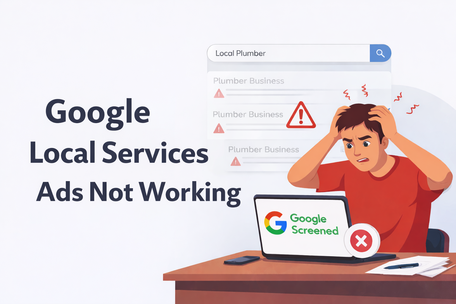 Google LSA dashboard showing common issues and troubleshooting steps