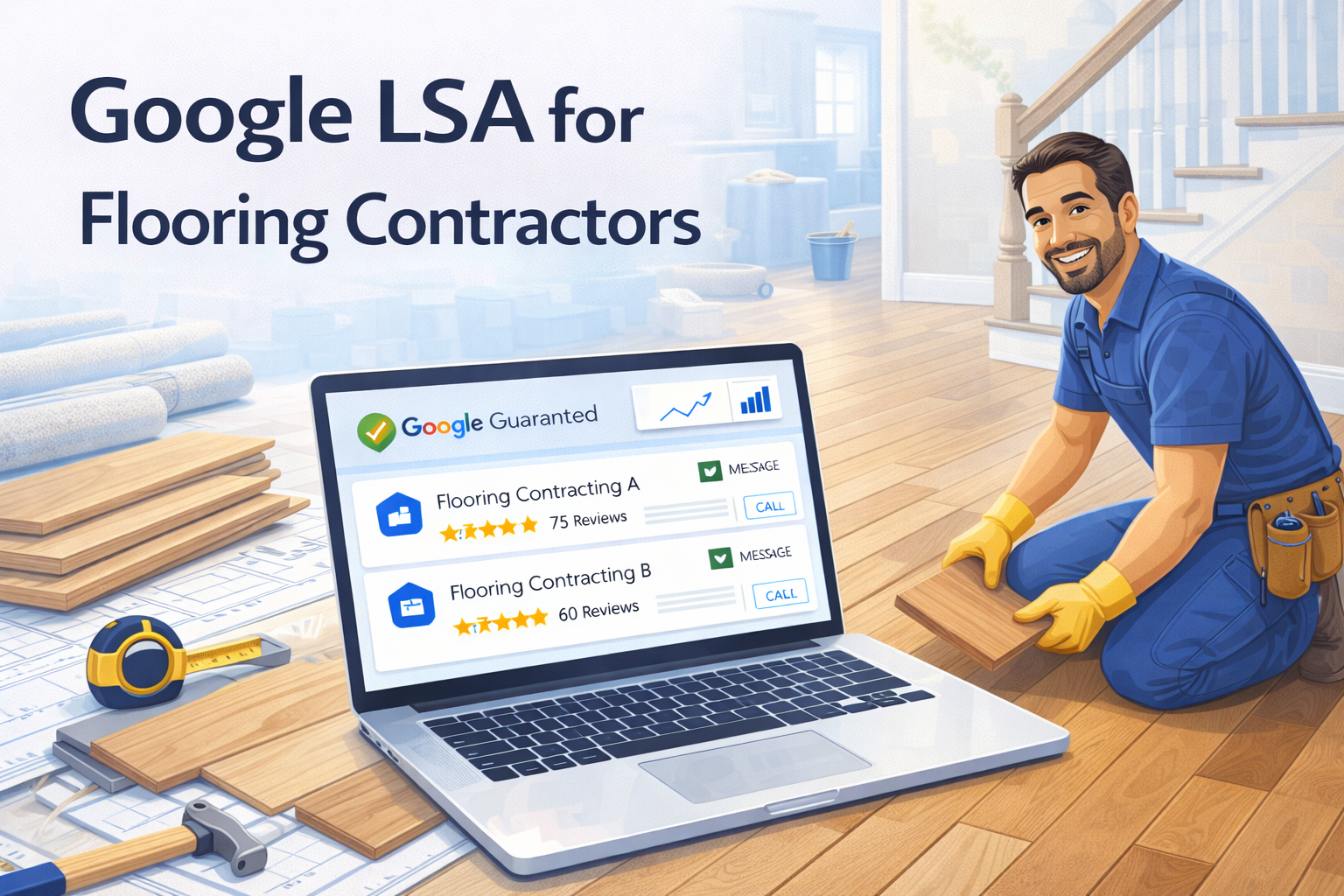 Google Local Services Ads for flooring contractors shown on a mobile phone screen