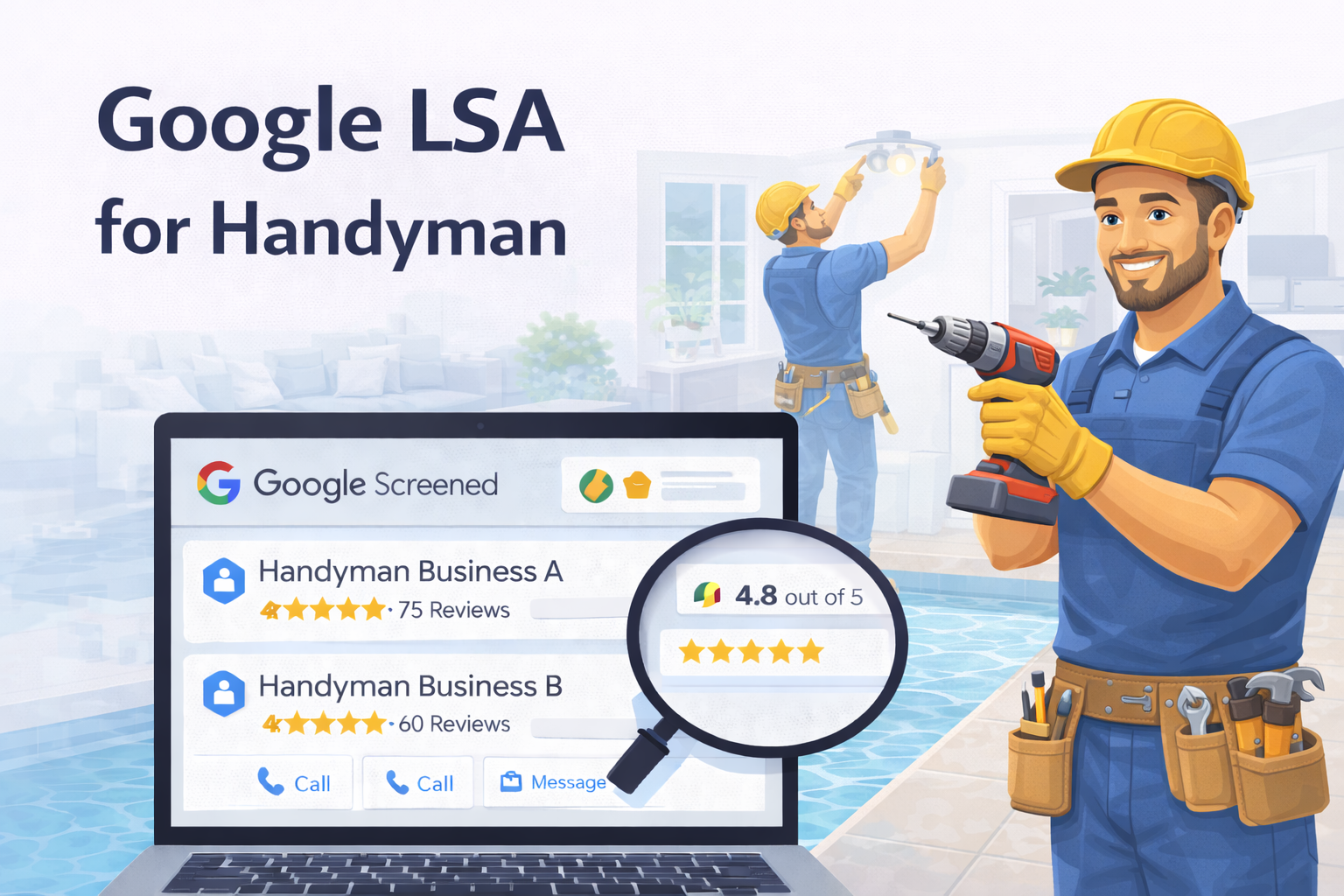 Google LSA for handyman — professional handyman installing a ceiling fan in a residential home