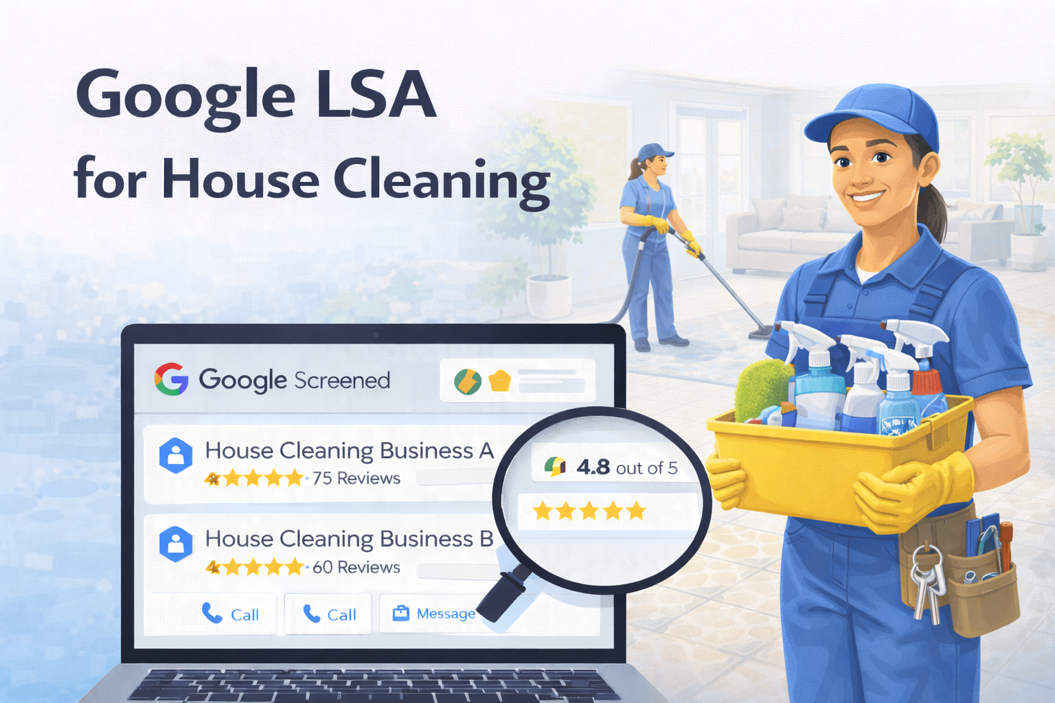 Google LSA for house cleaning — professional cleaning team working in a bright residential kitchen