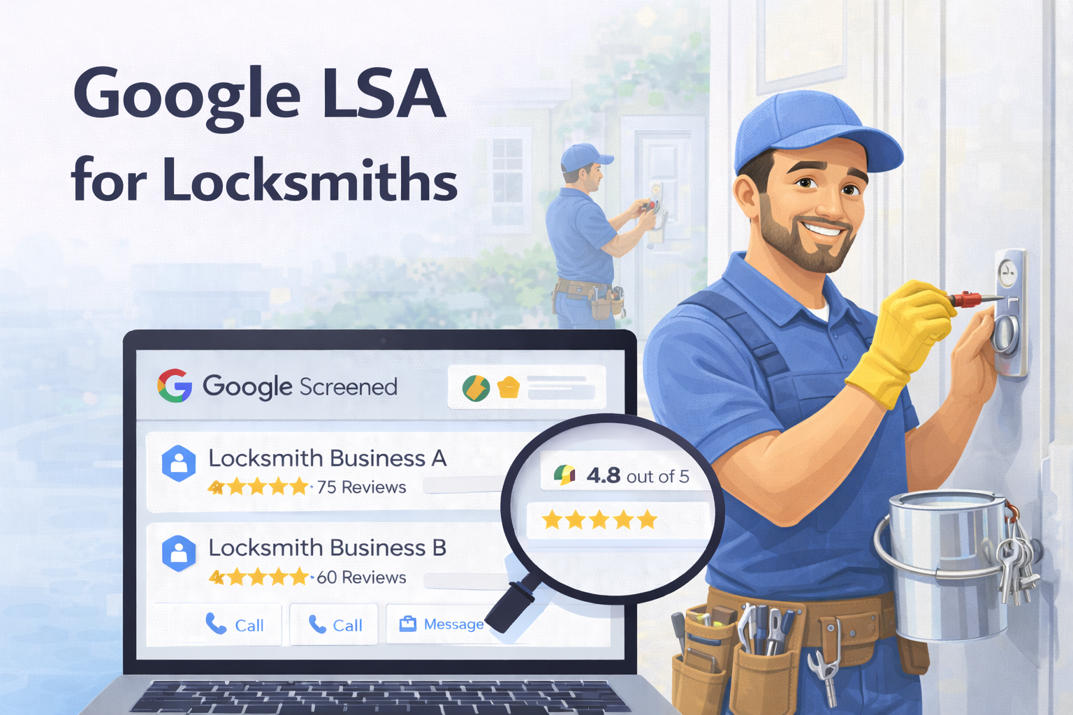 Google LSA for locksmiths — professional locksmith working on a residential deadbolt