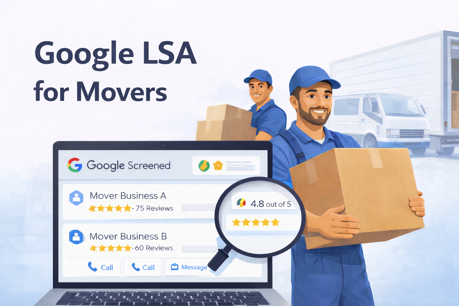 Google LSA for movers — professional moving crew loading furniture into a branded moving truck