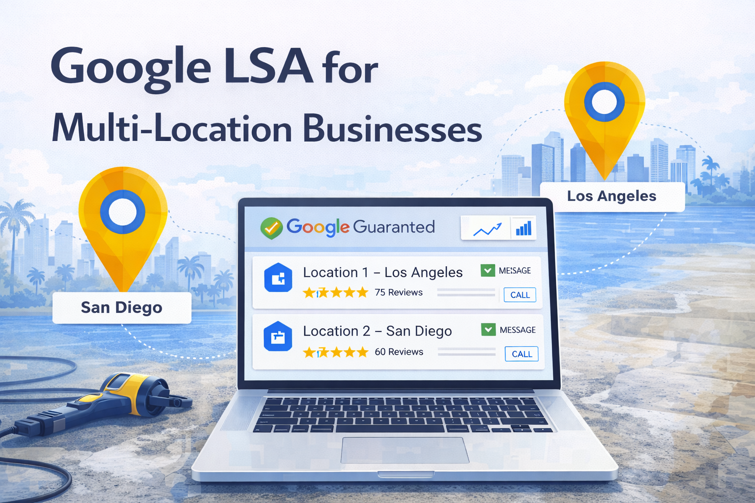 Google LSA for multi-location businesses -- managing multiple location profiles across a city map dashboard