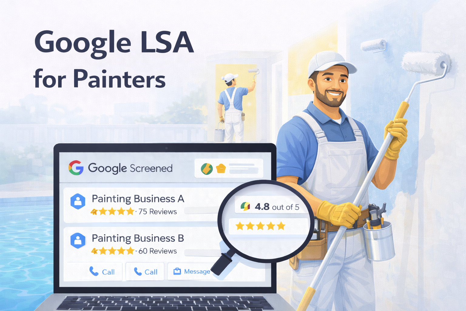 Google LSA for painters — professional painting crew rolling interior walls in a residential home