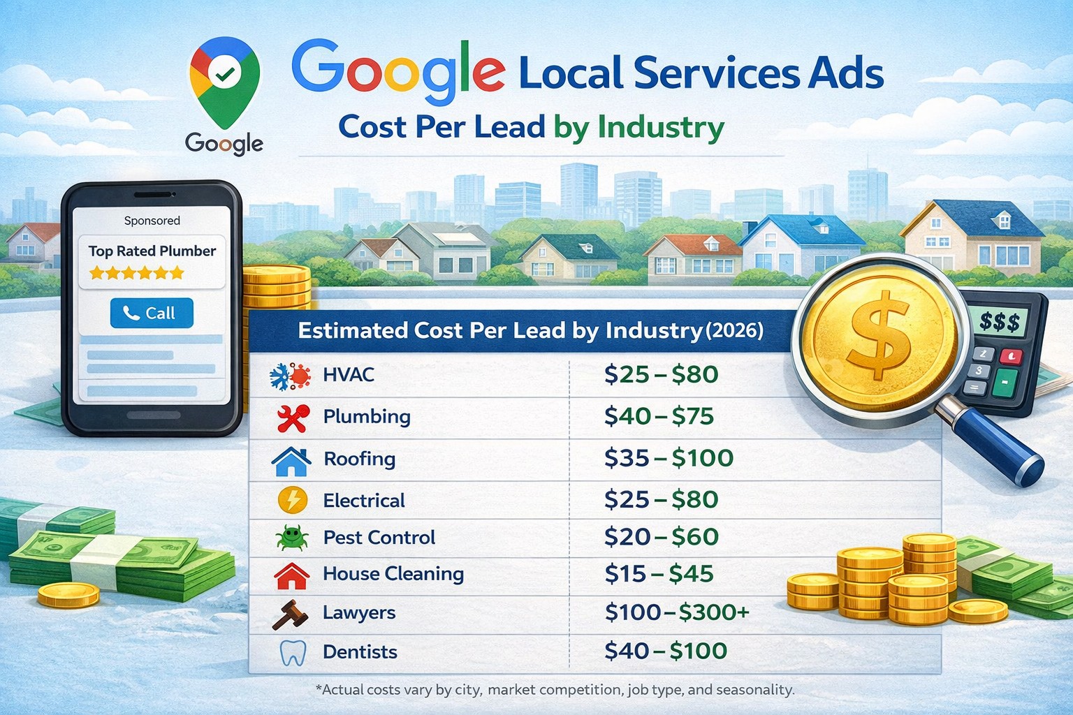 Google Local Services Ads cost per lead breakdown by industry