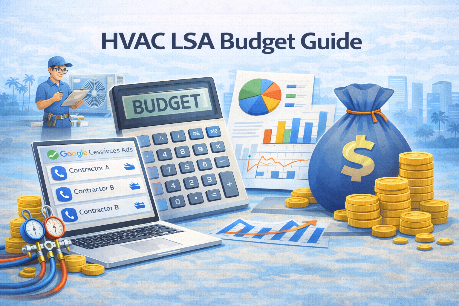 HVAC LSA monthly budget calendar showing seasonal spend strategy for 1-truck to 5-truck HVAC companies