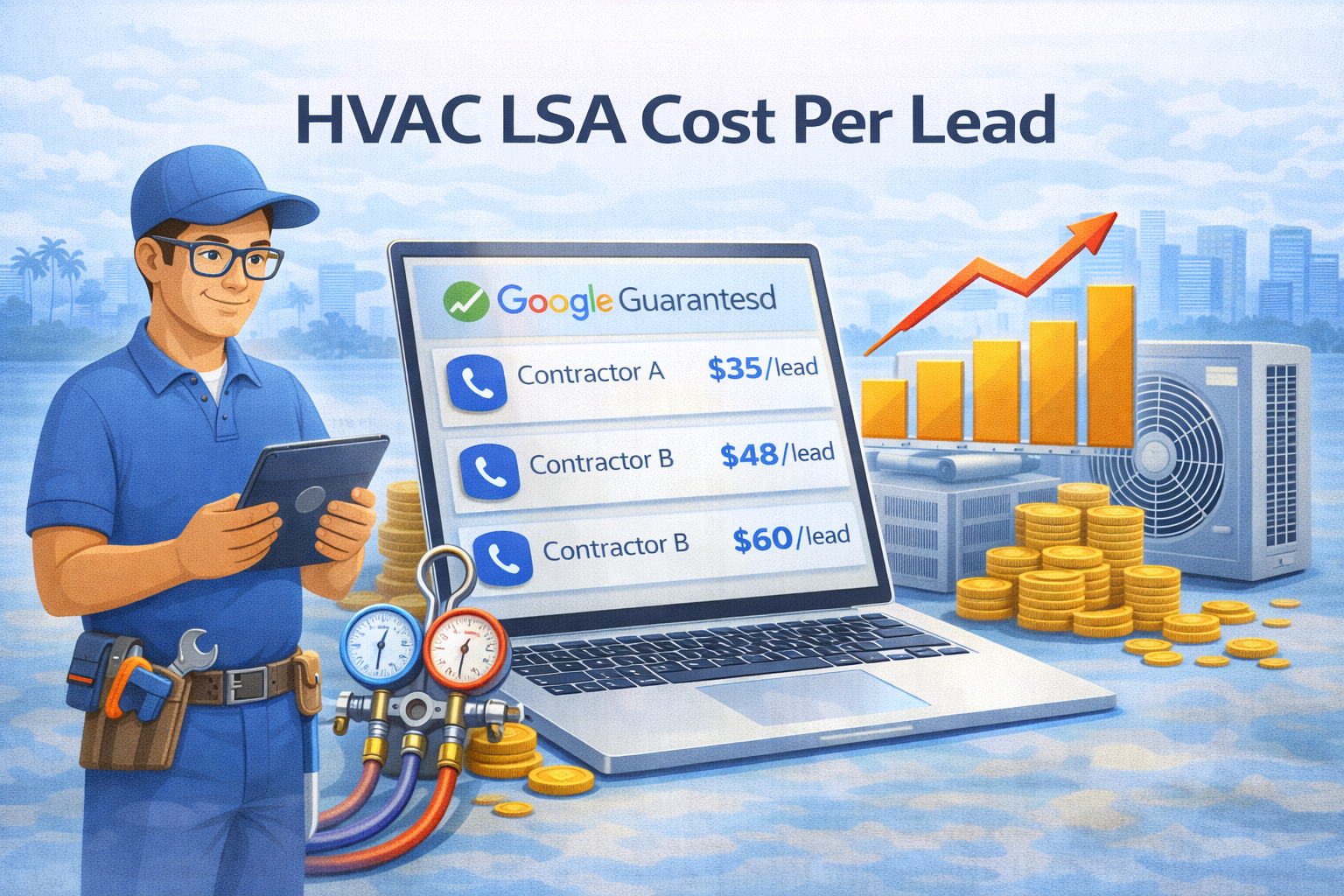 HVAC LSA cost per lead benchmarks by season, market size, and job type