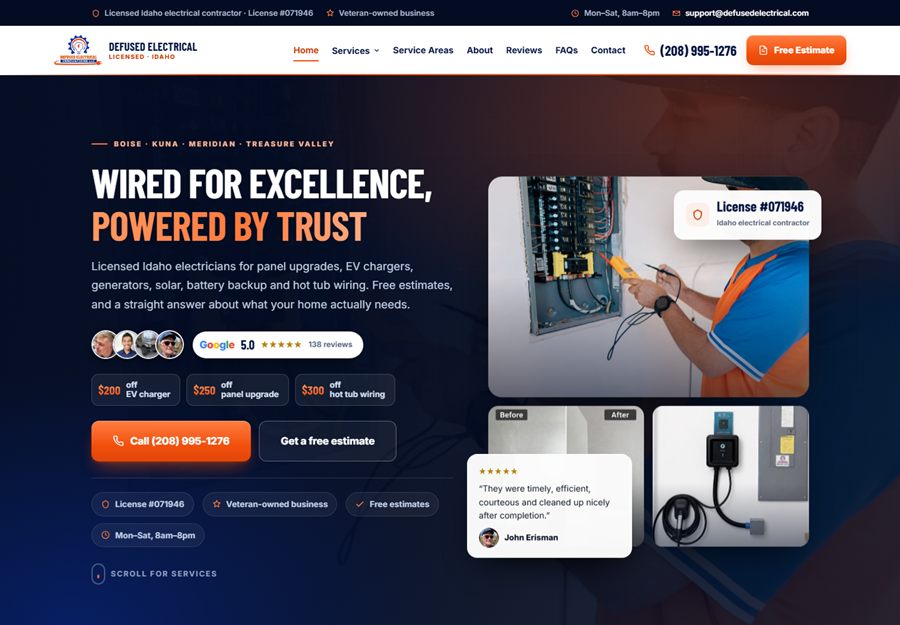 Defused Electrical Innovations website built by Blue Grid Media
