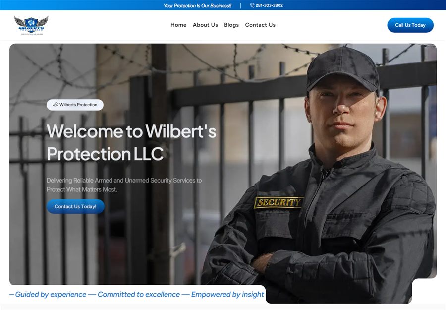 Wilbert's Protection security company website built by Blue Grid Media